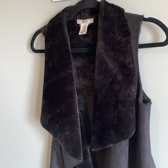 Saks 5th Ave. Black Fur/Suede Reversible Vest- S/M - Picture 2 of 4